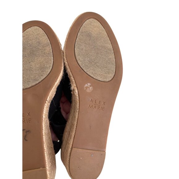 Alex Marie Black Espadrille Peep Toe Wedge Sandals With Adjustable Strap - Picture 8 of 11